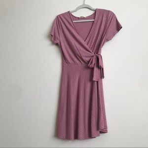 Pinkish-red and White Wrap Dress